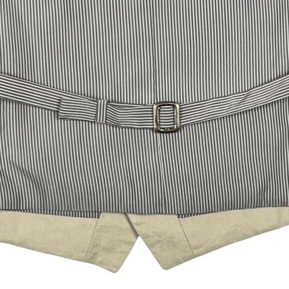 Men’s 100% Linen Beige Suit Vest with Pinstripe Back – Size M - Picture 7 of 9